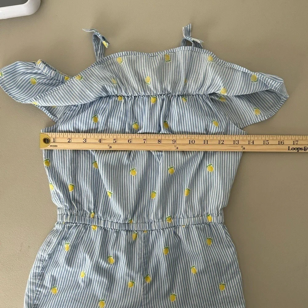 Janie & Jack Girls Romper 4T/5T Blue Stripe Lemon Ruffle Beach Vacation Cotton - Picture 10 of 13